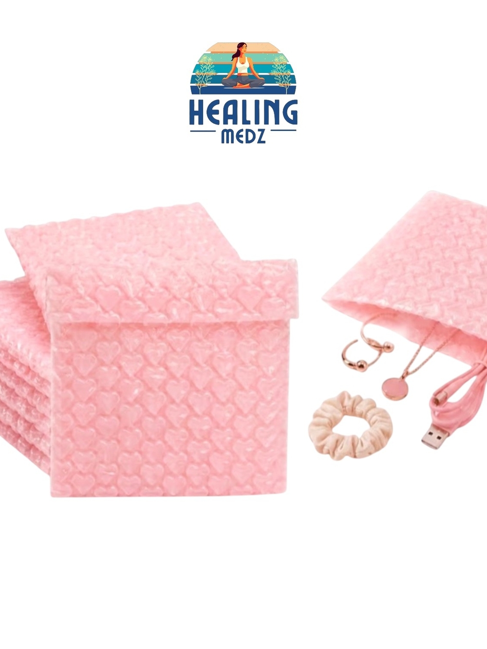 200pcs Pink heart-shaped protective bubble pouches 3.9 X 4.1in - cushioning bags